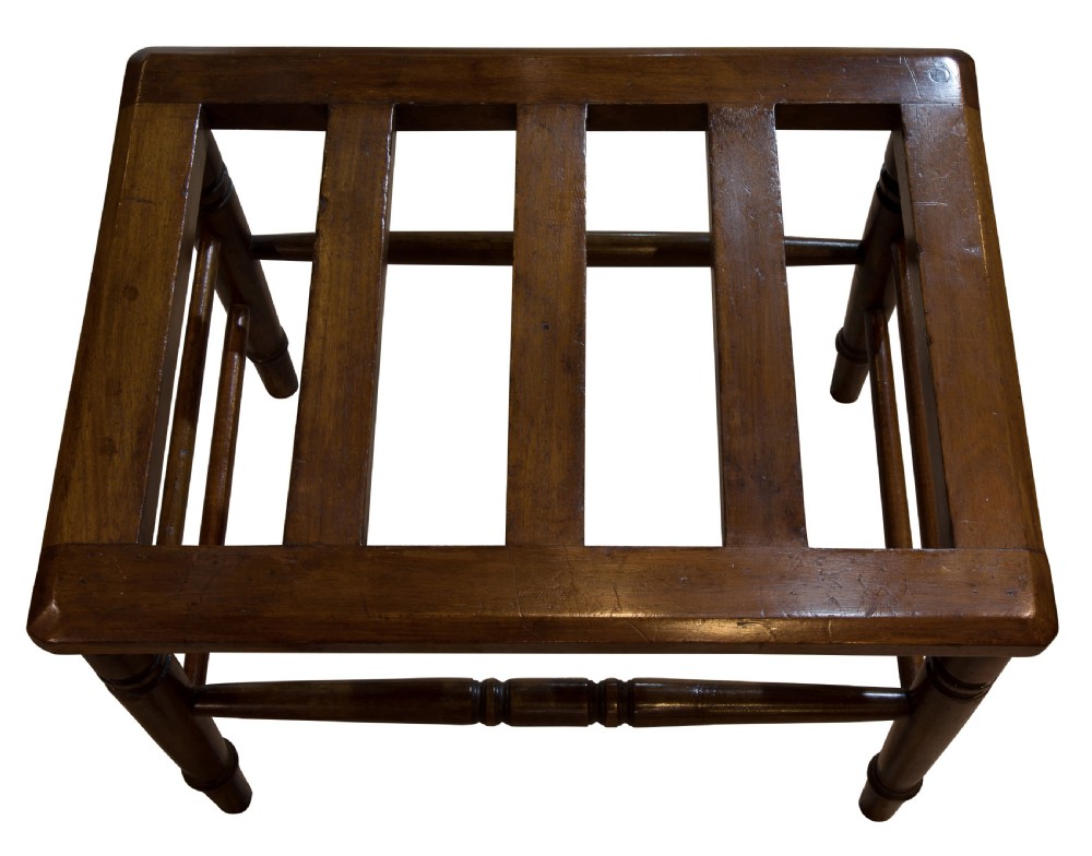 Late Victorian mahogany luggage stand with turned rails c1880 View IV