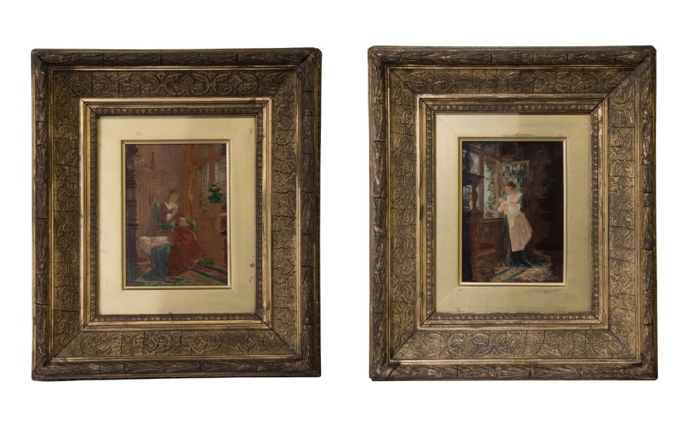 19thC pair of oil paintings of women with babies by Ernst Anders View II