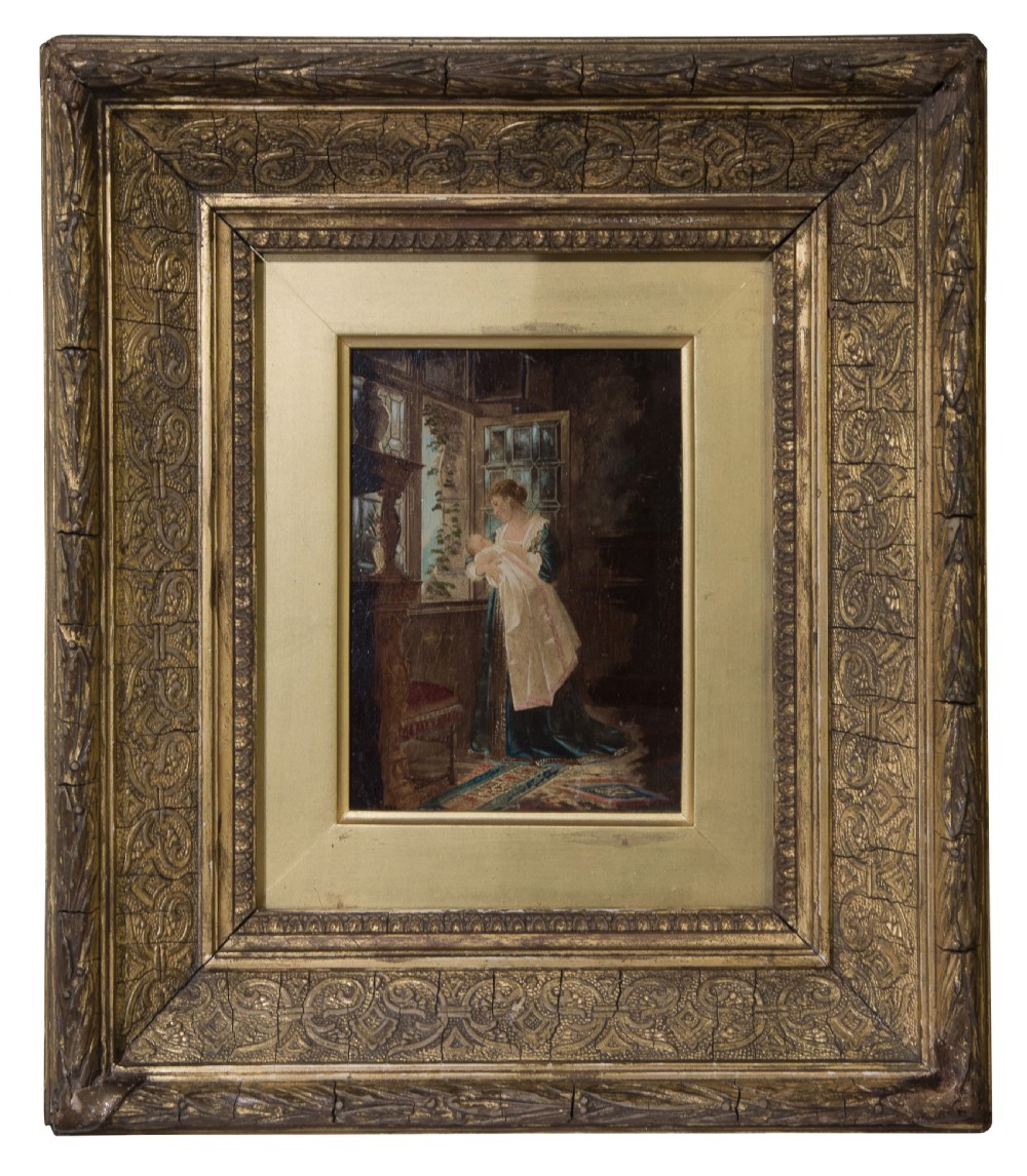 19thC pair of oil paintings of women with babies by Ernst Anders View III