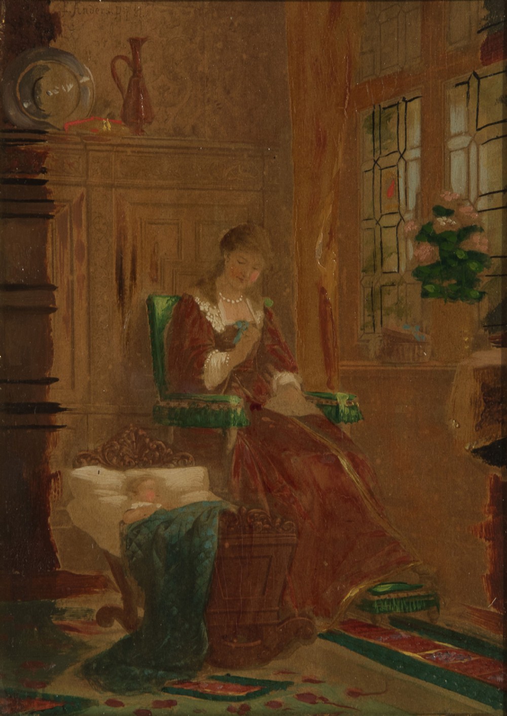 19thC pair of oil paintings of women with babies by Ernst Anders View IX