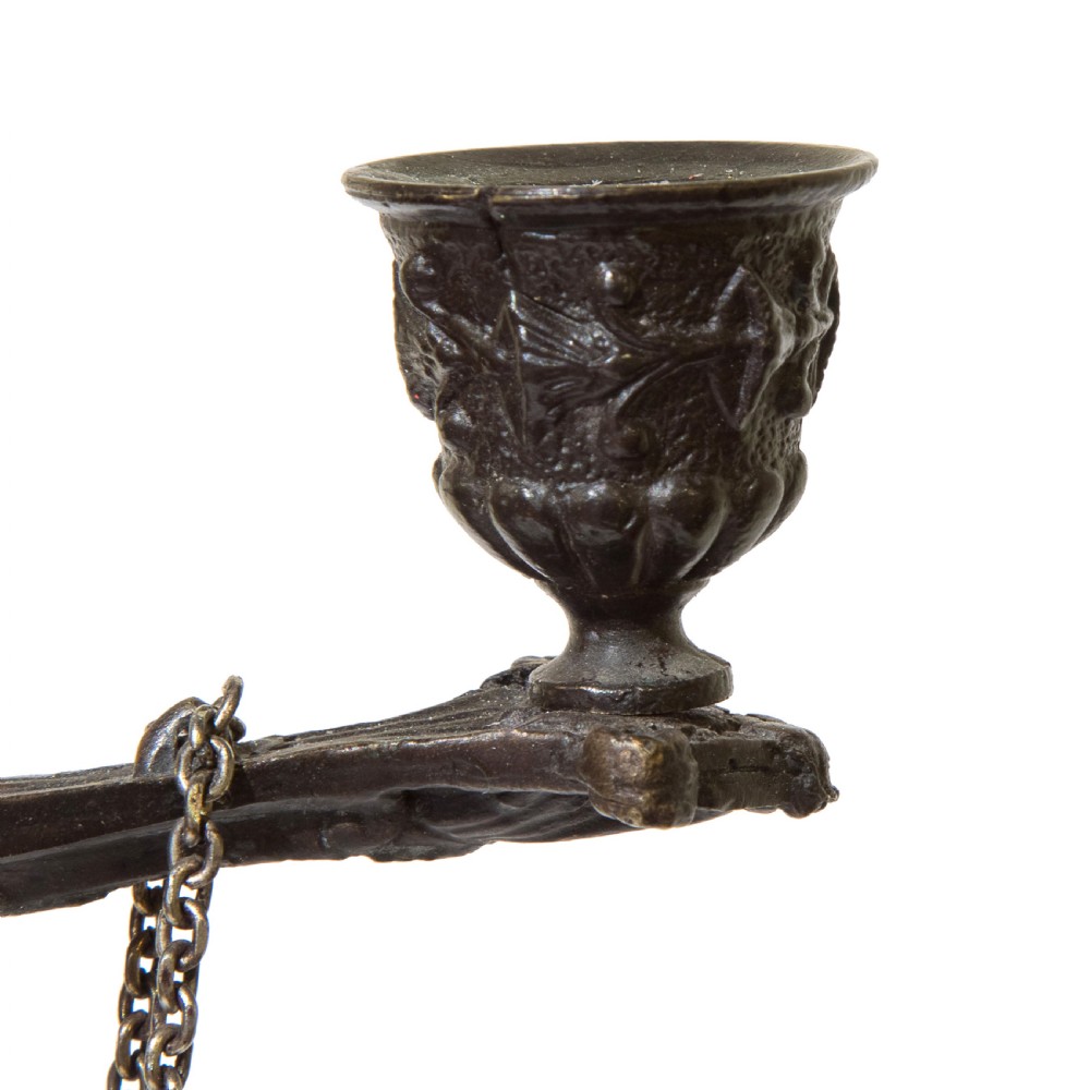 19thC bronze six light candelabra surmounted by a stork with a snake View III