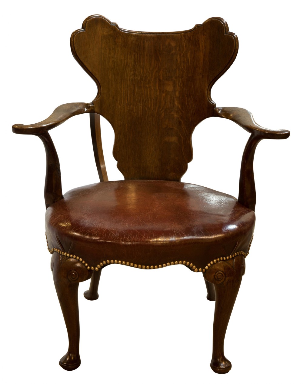George I style oak lining writing chair with cartouche back c1860 View II