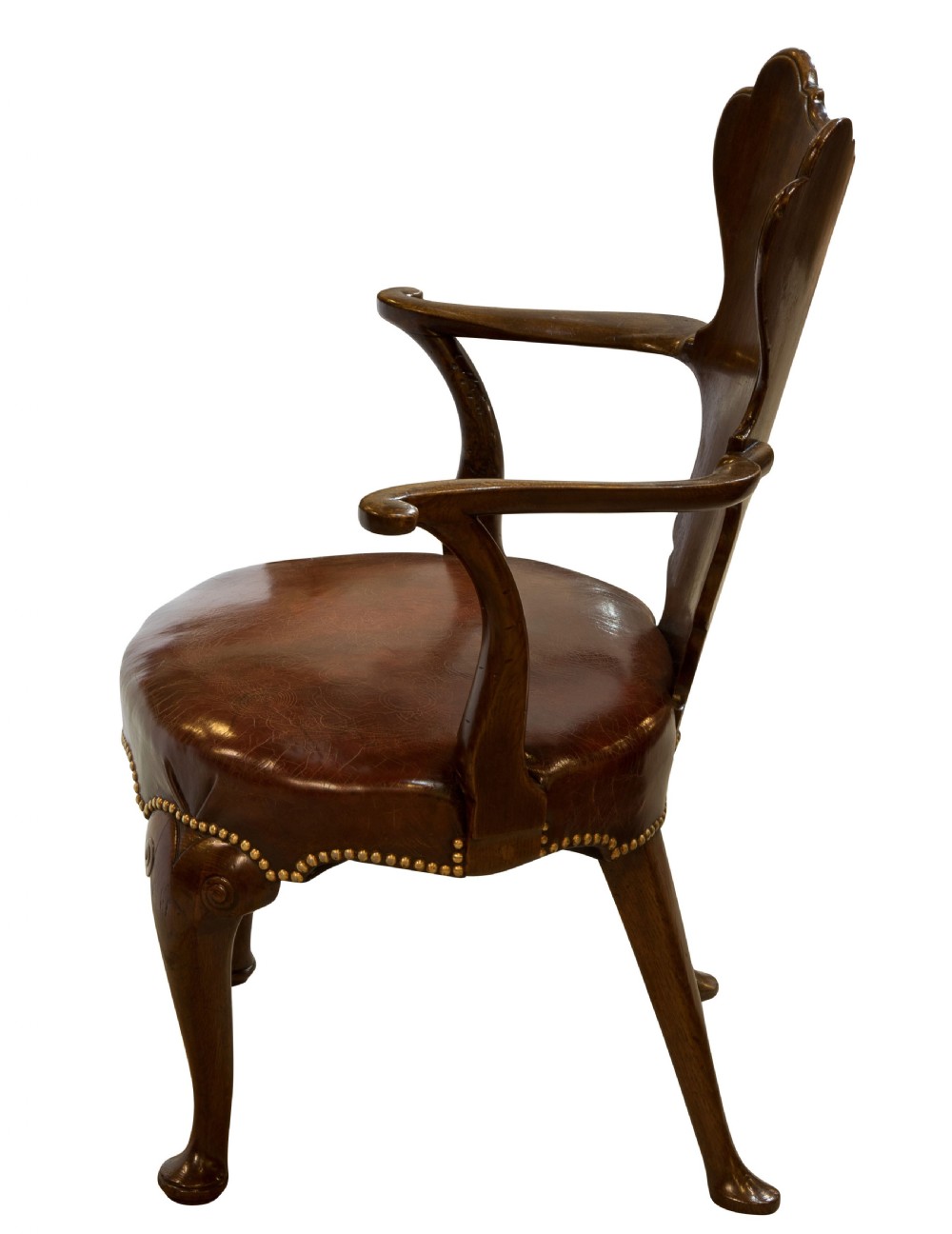 George I style oak lining writing chair with cartouche back c1860 View III