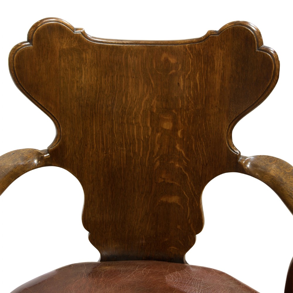 George I style oak lining writing chair with cartouche back c1860 View IV