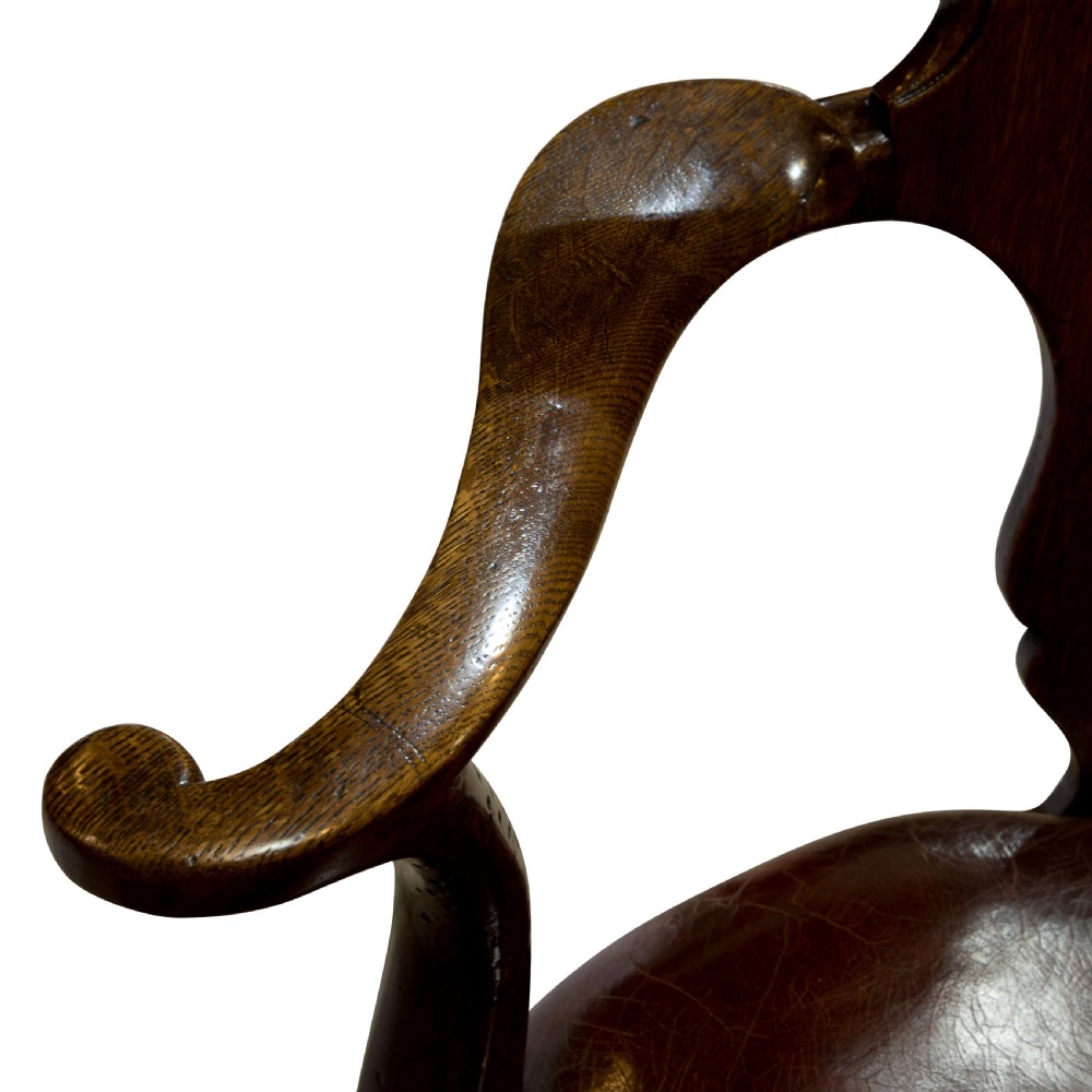 George I style oak lining writing chair with cartouche back c1860 View V