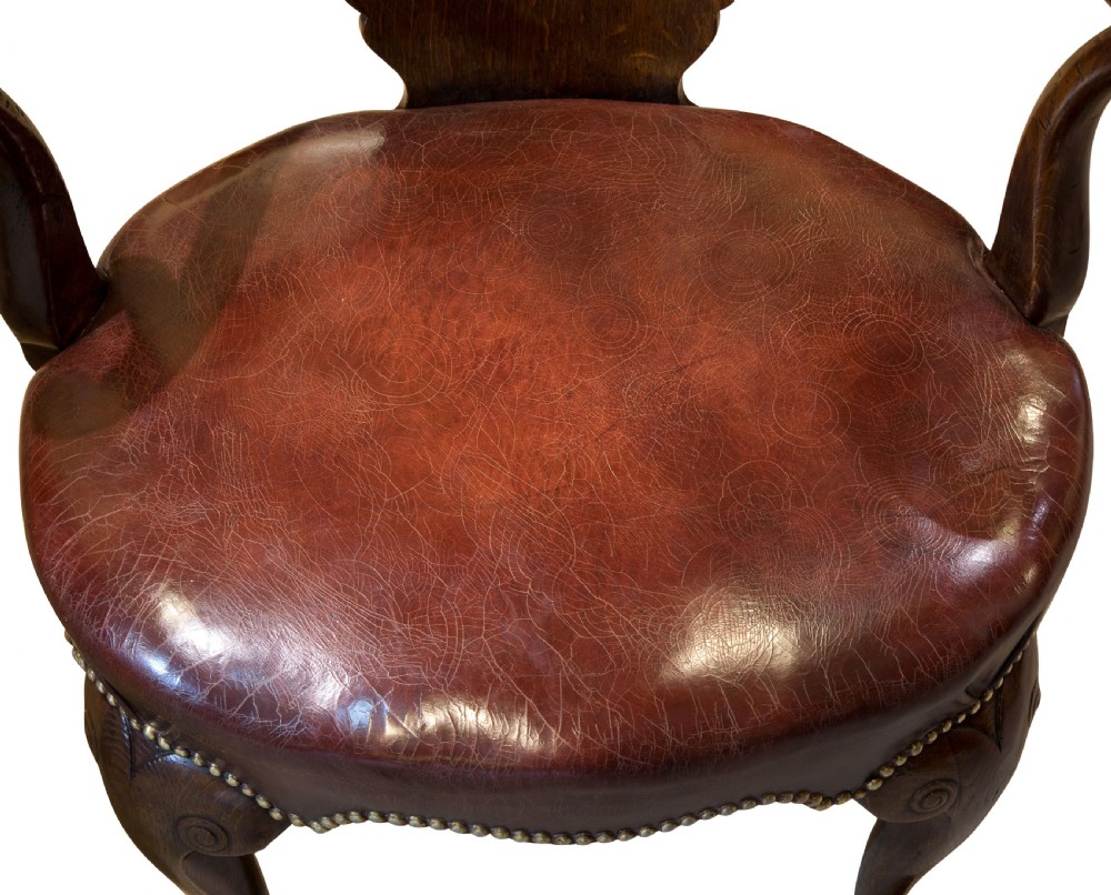 George I style oak lining writing chair with cartouche back c1860 View VI