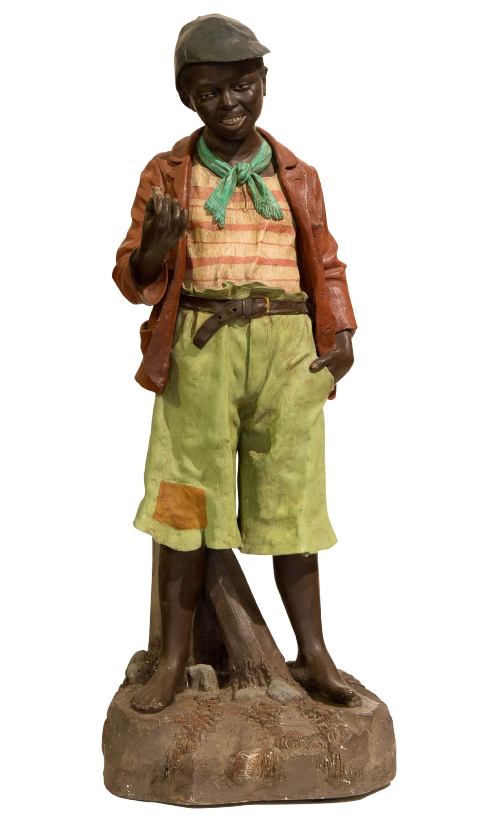 Fine Goldscheider figure of a young boy with a bird in his hand c1885