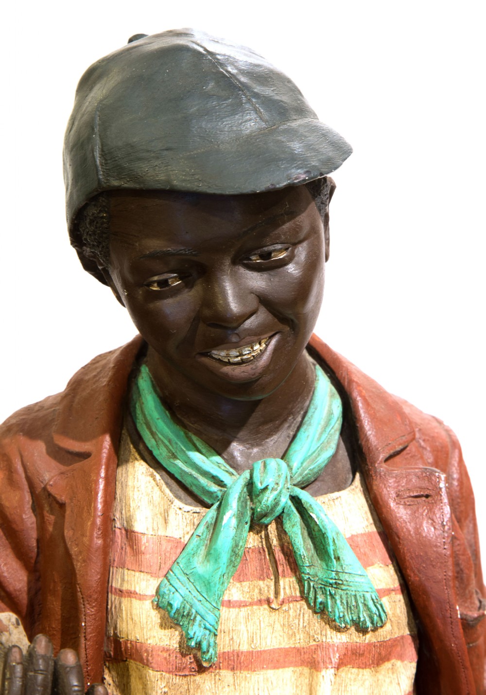 Fine Goldscheider figure of a young boy with a bird in his hand c1885 View IV