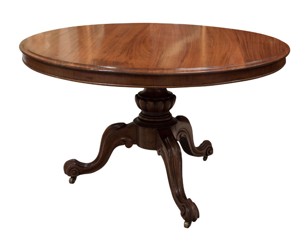 Victorian mahogany tilt-top breakfast table on a carved triad base