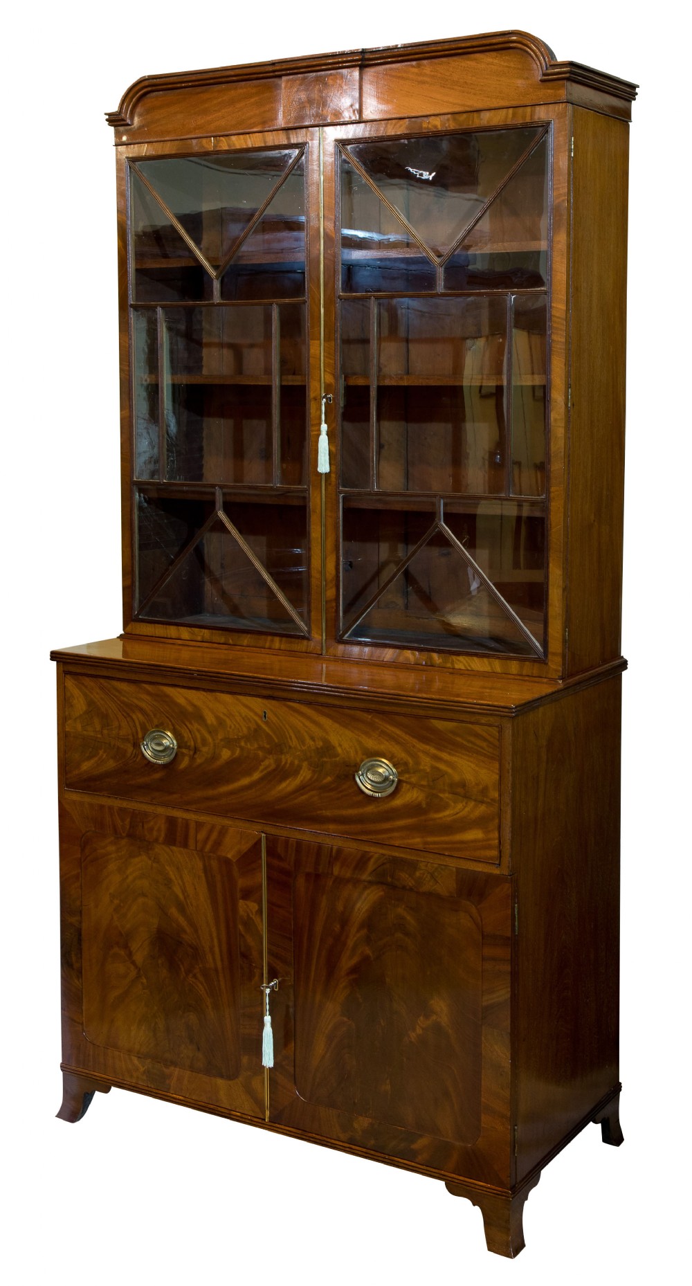 Good regency secretaire-bookcase with astragal glazed top c1820