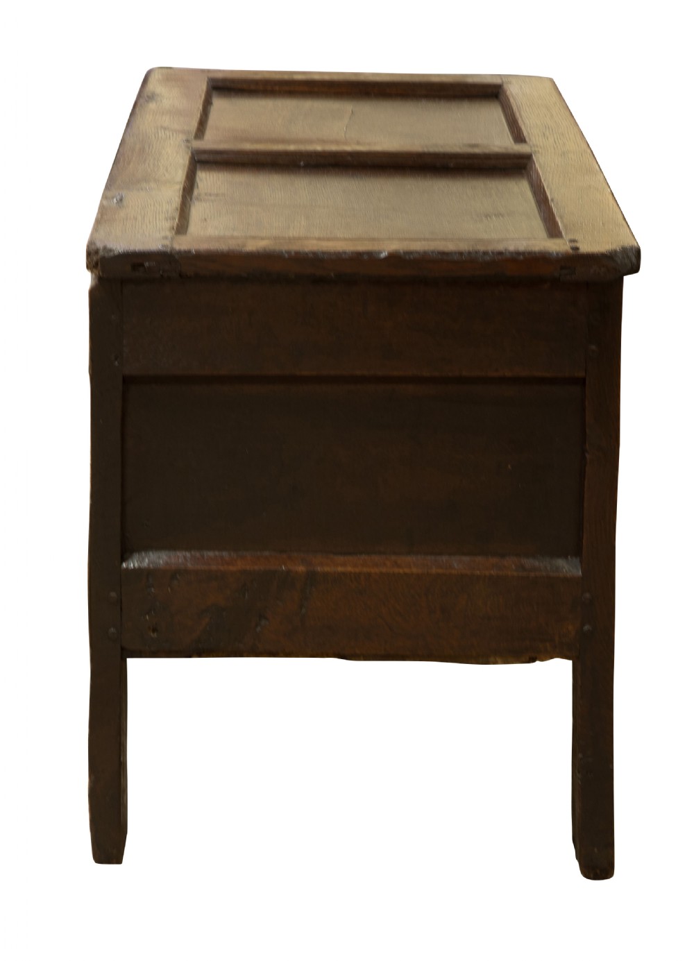 Mid 17thC panelled oak coffer with carved running strap work c1650 View II