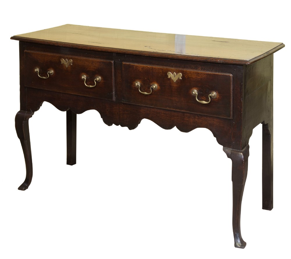 George III oak dresser base with 2 drawers raised on cabriole legs