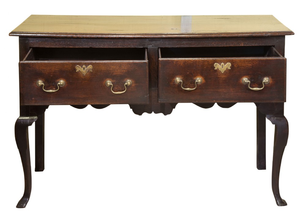 George III oak dresser base with 2 drawers raised on cabriole legs View II