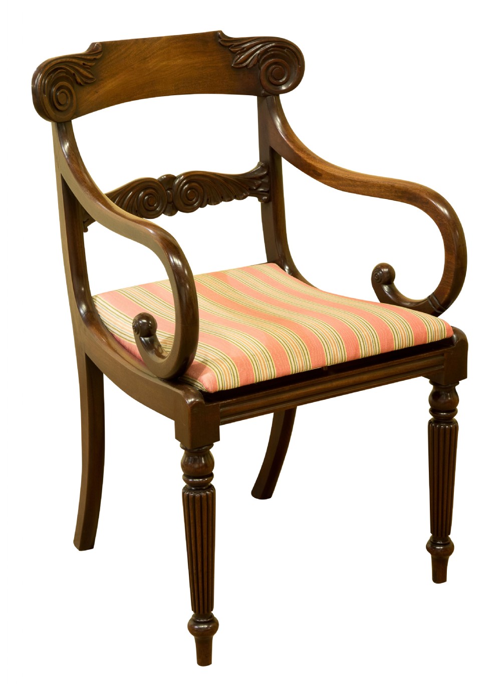 Fine set of 8 regency mahogany dining chairs with carved backs c1820 View VI