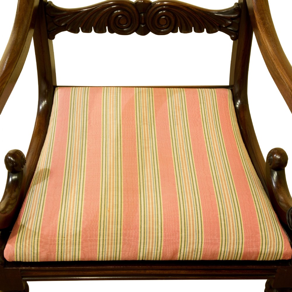 Fine set of 8 regency mahogany dining chairs with carved backs c1820 View VIII