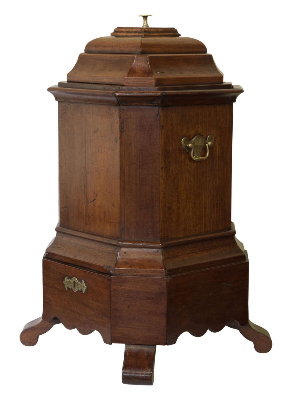 Rare 19thC walnut and brass mounted oyster bucket in Queen Anne style