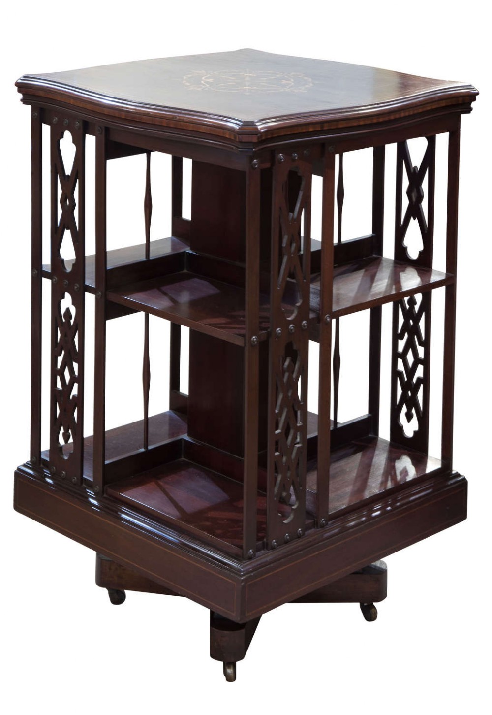 Edwardian inlaid revolving bookcase in mahogany