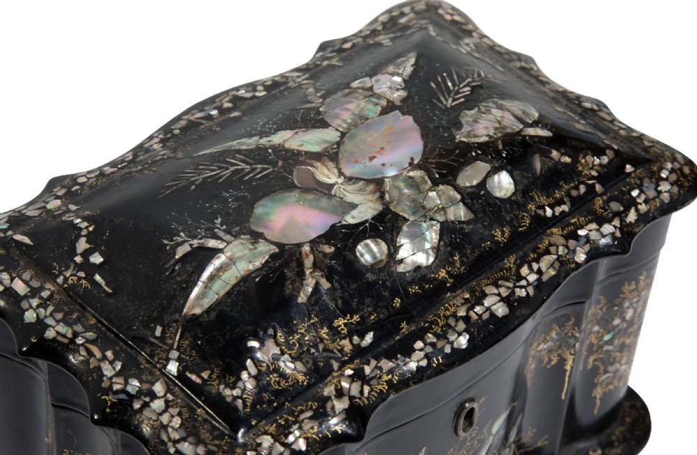 19thC papier mache with mother of pearl tea caddy View VII