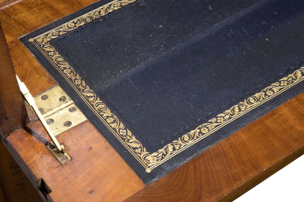 Late 19thC hand painted satinwood/mahogany secretaire & navy leather View VII