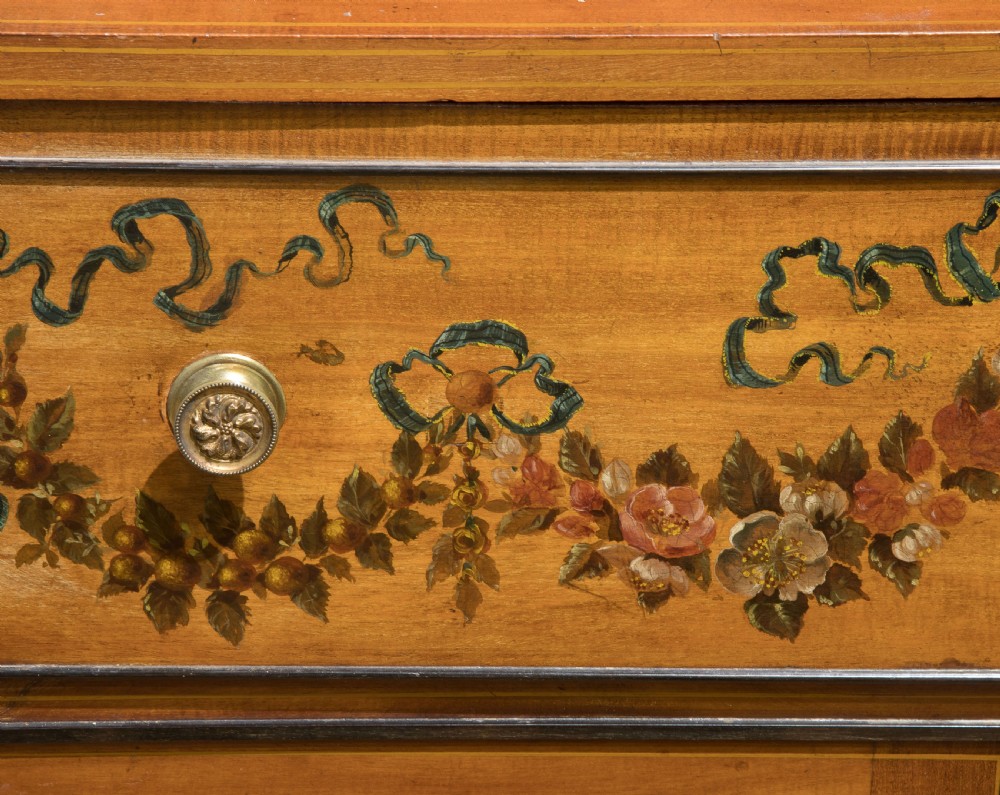Late 19thC hand painted satinwood/mahogany secretaire & navy leather View VIII