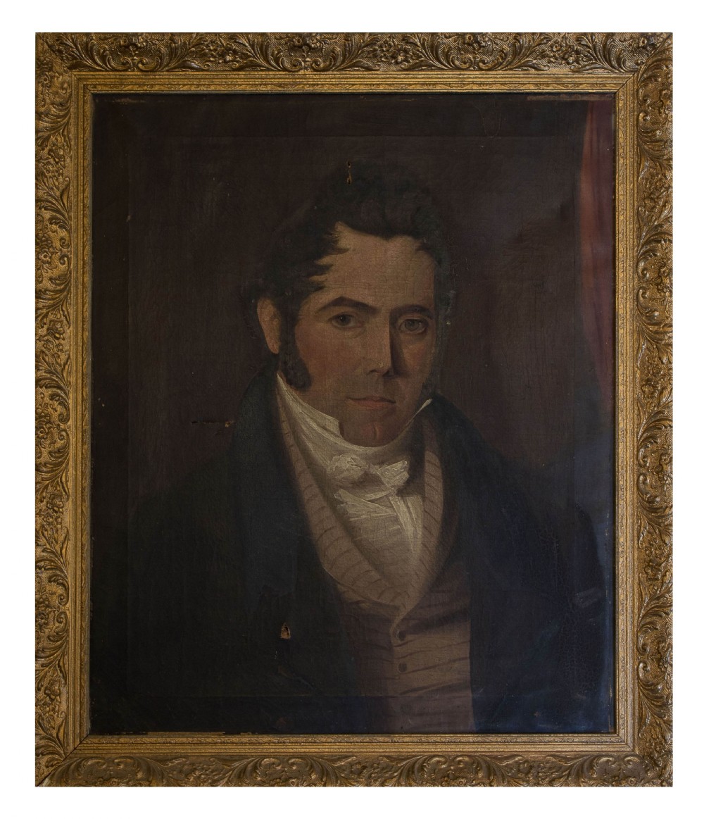 Pair of oil on canvas male & female portraits c1820 View II