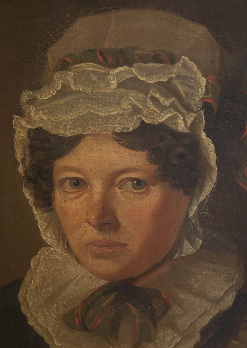 Pair of oil on canvas male & female portraits c1820 View X