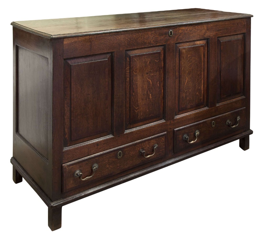 Large oak mule chest with internal candle box