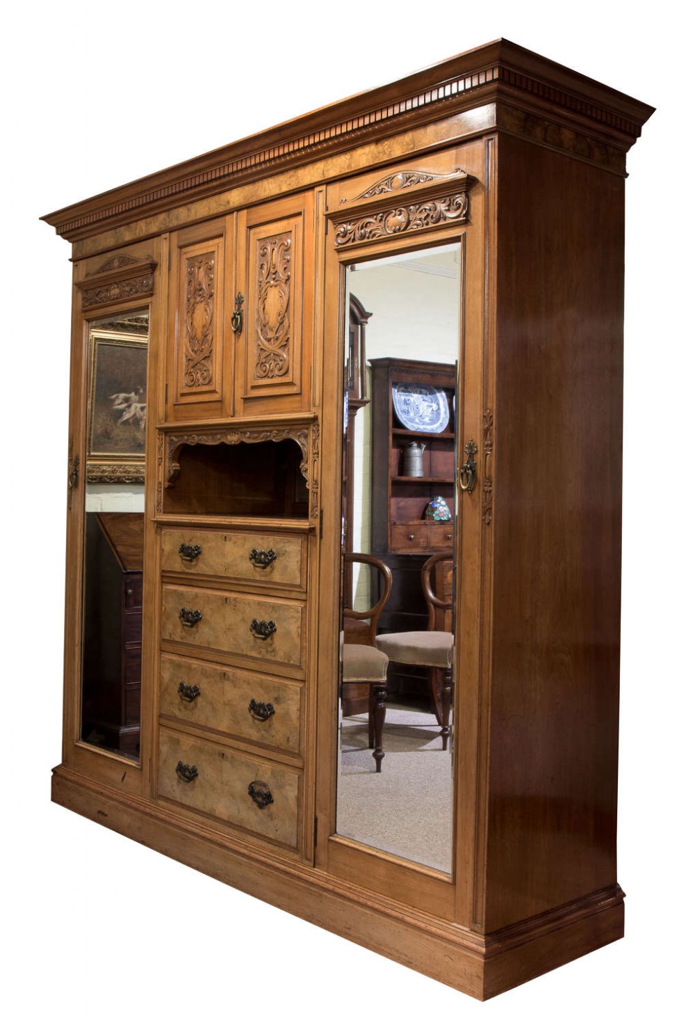 A Good Figured & Burr Walnut Wardrobe c1890
