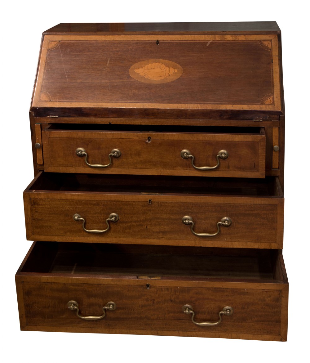 Edwardian Shell-Inlaid Mahogany Bureau View III