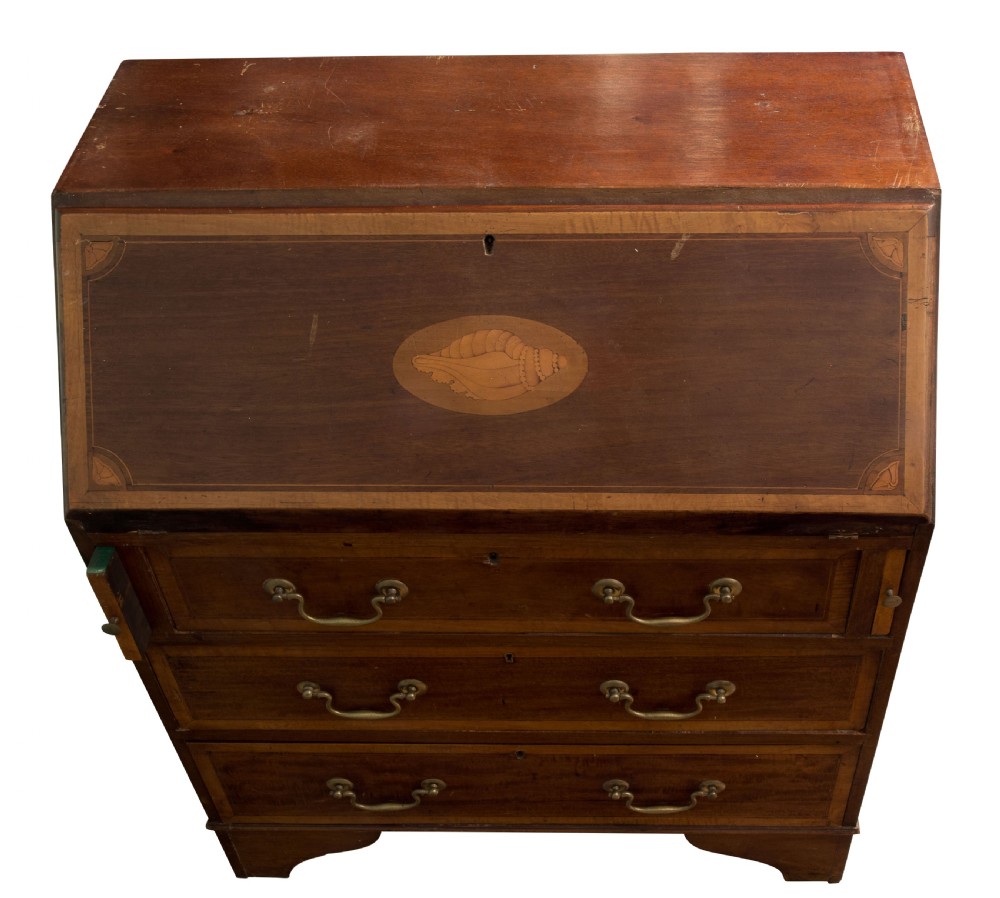 Edwardian Shell-Inlaid Mahogany Bureau View VI