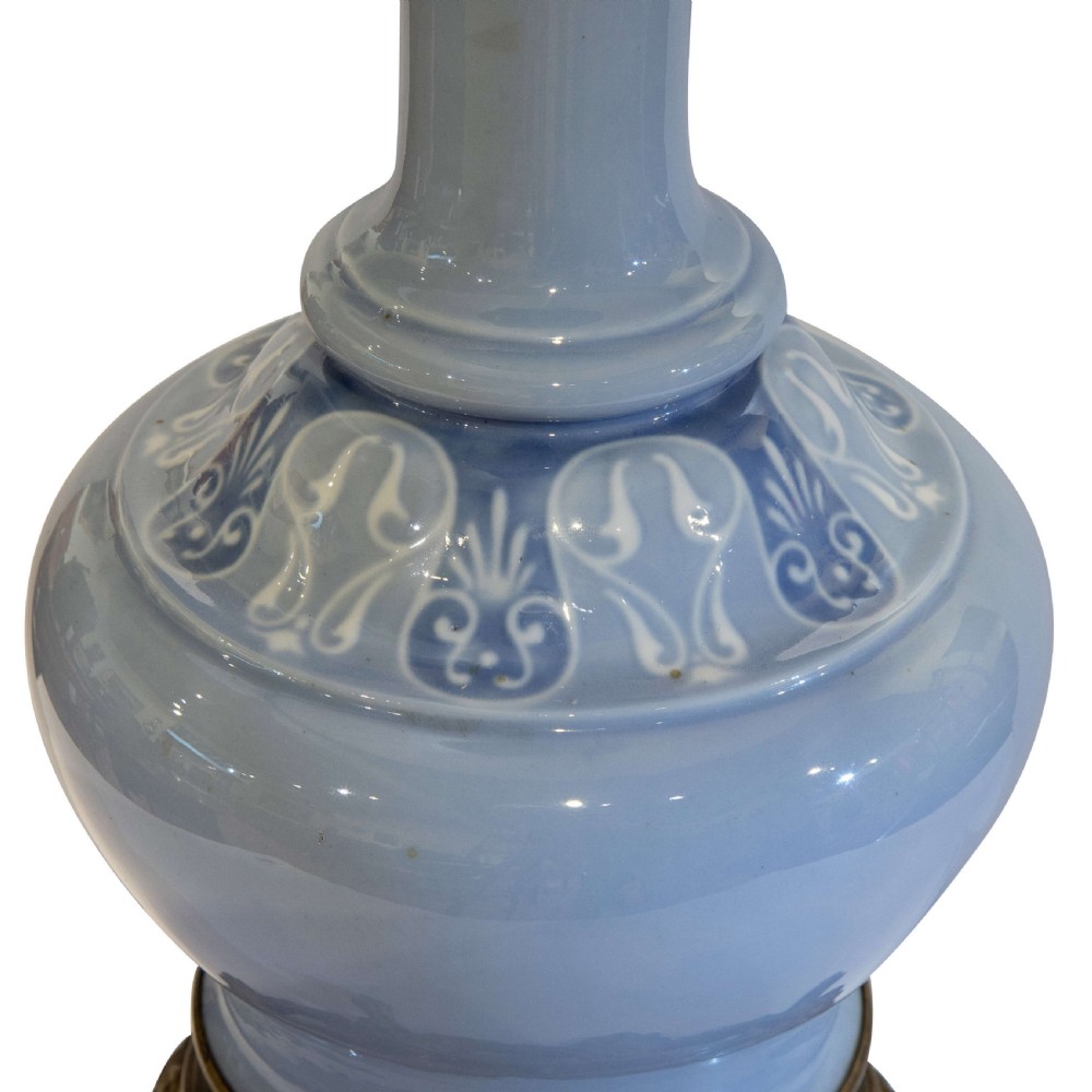 Pair of French 19thC blue oil lamps with gilt metal mounts View IV