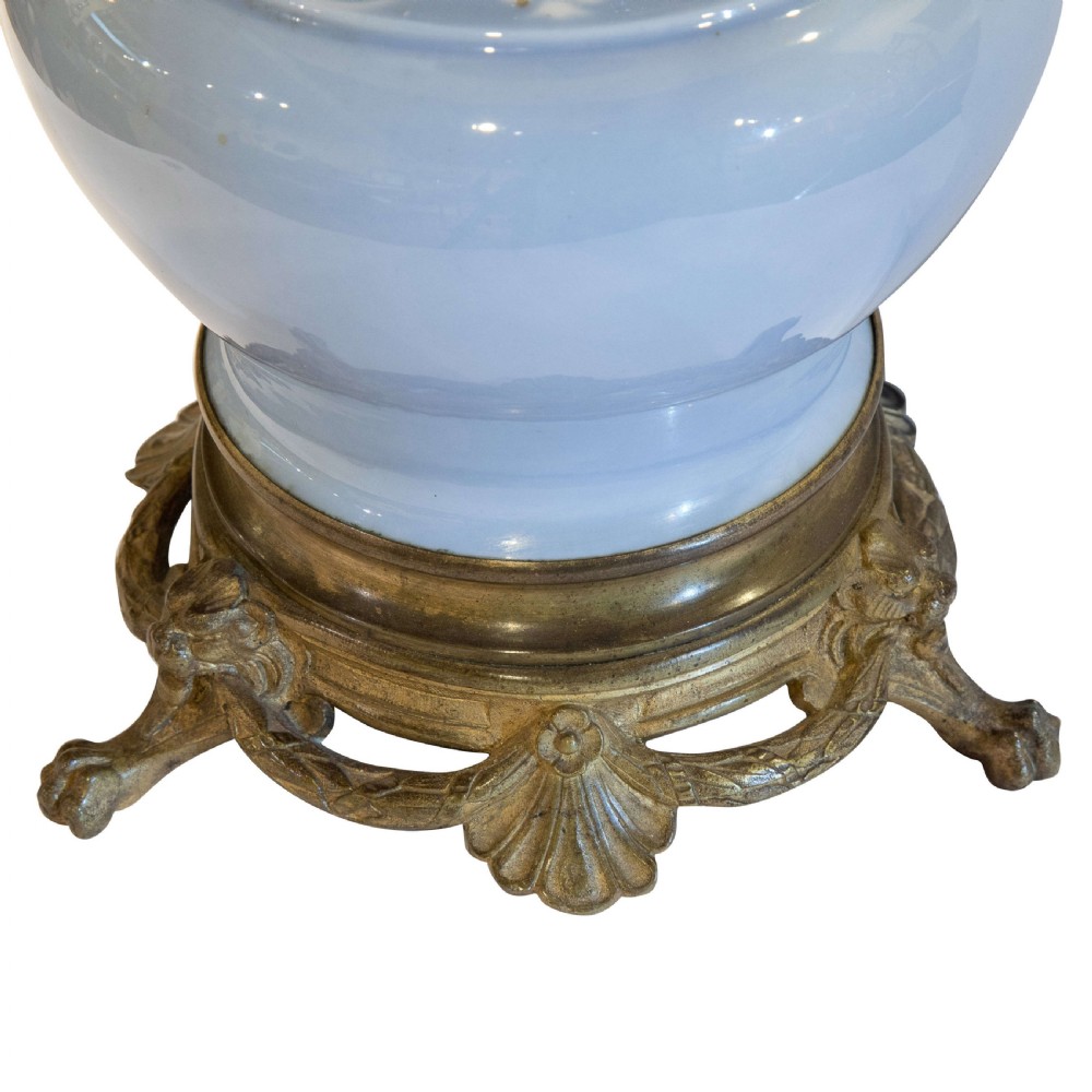 Pair of French 19thC blue oil lamps with gilt metal mounts View V