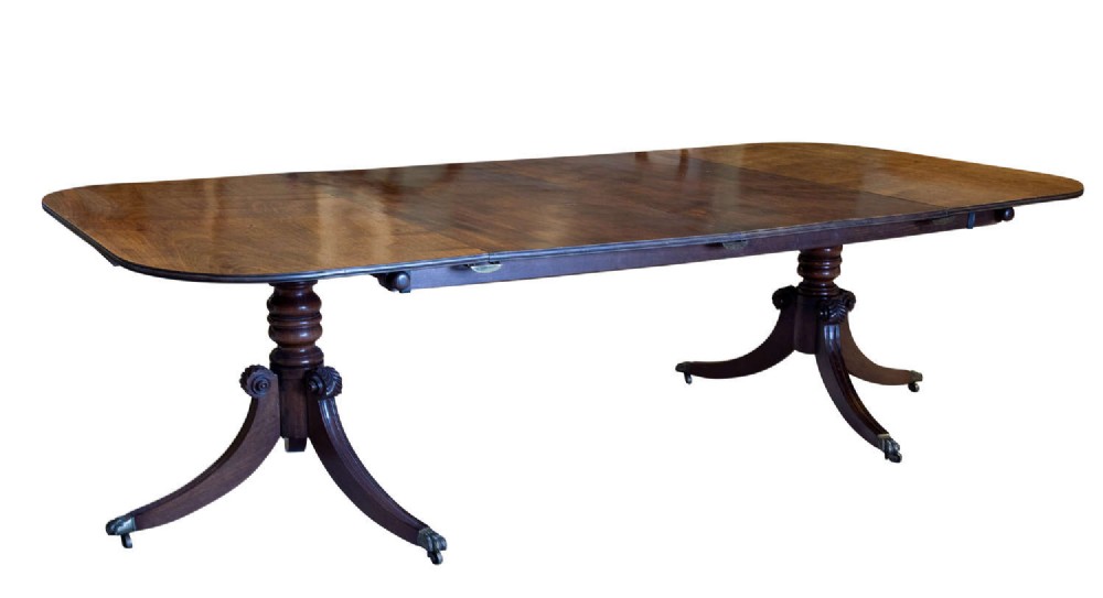 Regency style twin pilar, D end dining table with 2 extra leaves c1900