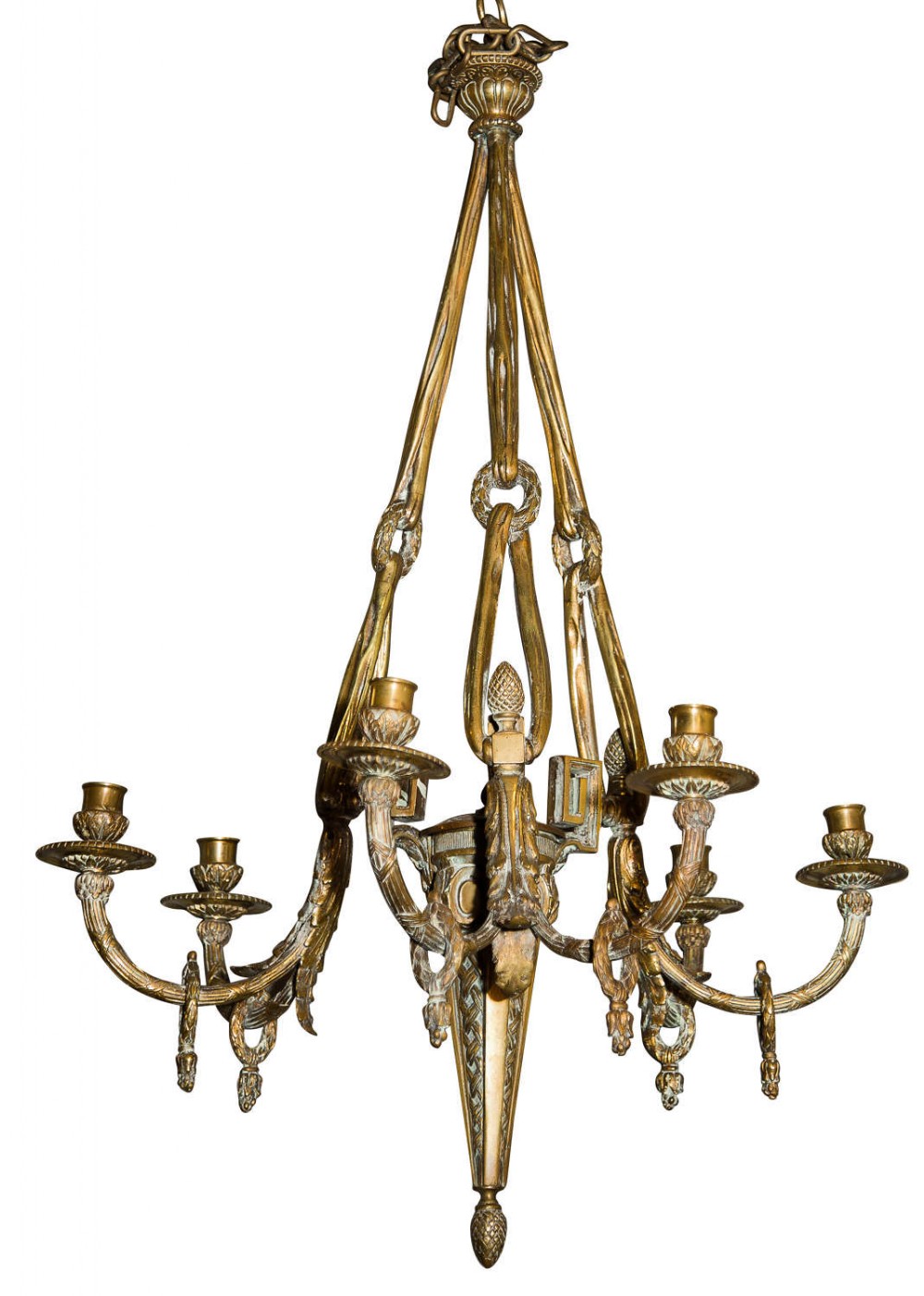 Gilt metal Louis XVI style chandelier with draping & loop decoration