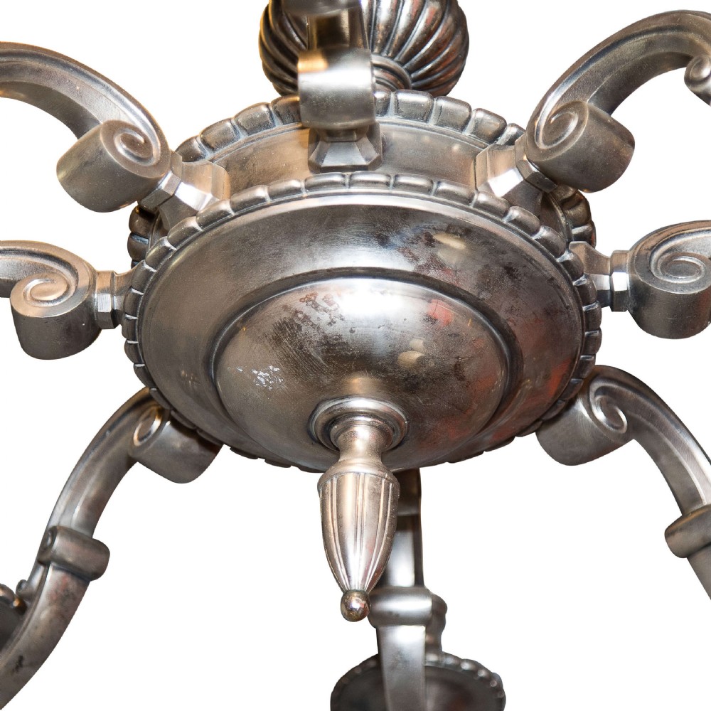 Large 8 light silver metal chandelier in 18thC style c1930 (rewired) View II