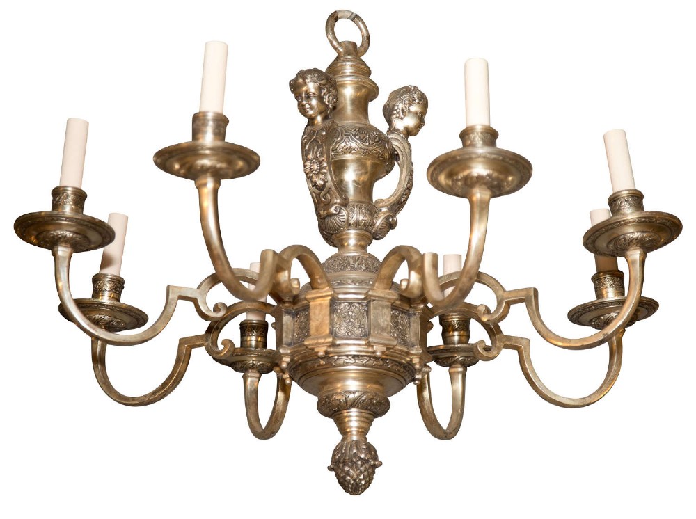 Silvered metal 8 light 'knowle' style chandelier in George I taste