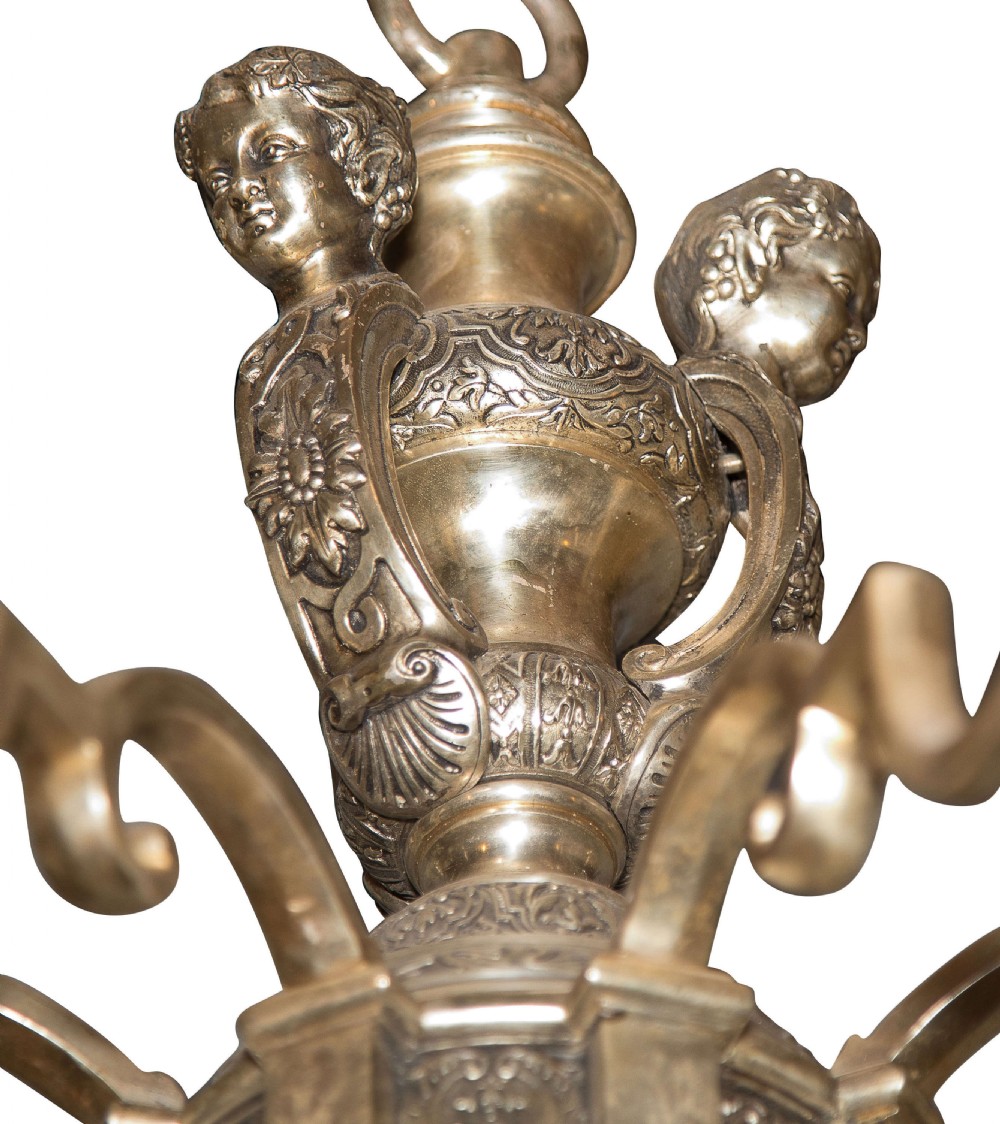 Silvered metal 8 light 'knowle' style chandelier in George I taste View II