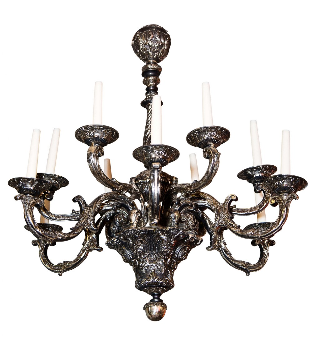 Impressive Louis XV style silvered metal chandelier with 12 lights