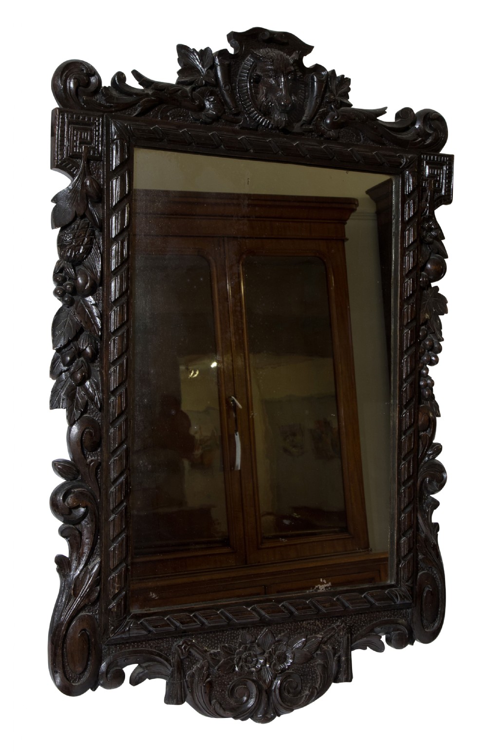 Carved oak wall mirror c1880