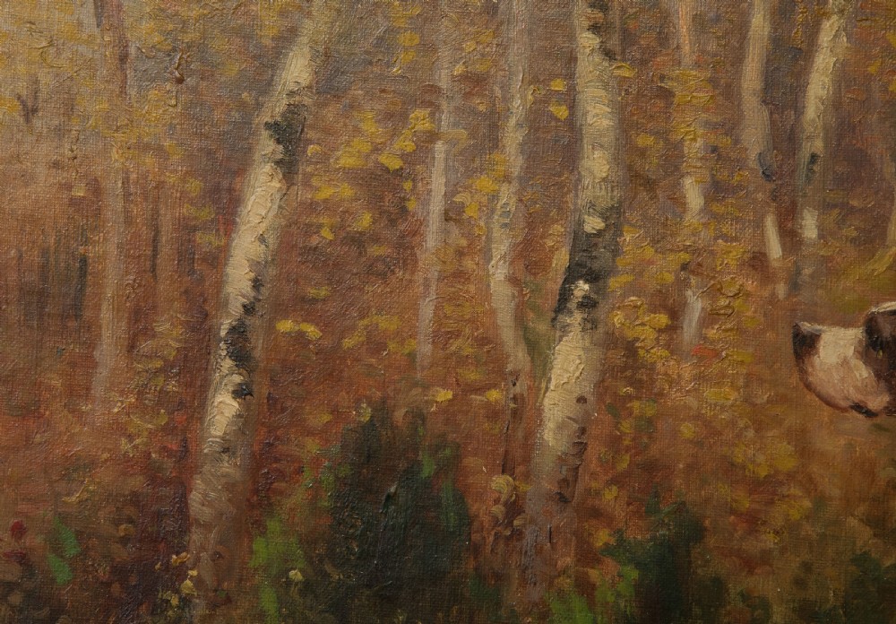 Fine oil painting on canvas of two setters in a woodland setting c1920 View VI
