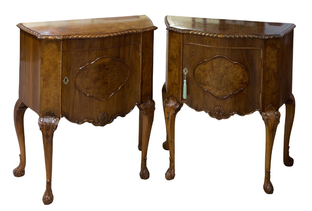A Pair of Walnut Bedside Tables c1930
