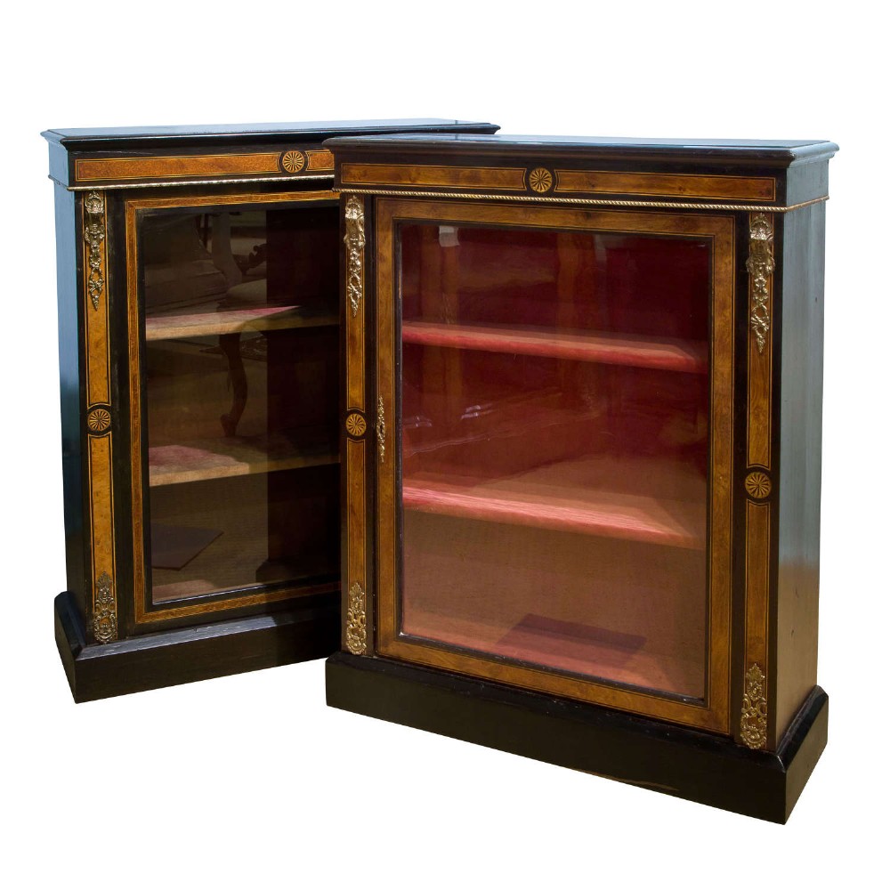 Pair of Ebonised and Walnut Pier Cabinets 19thc
