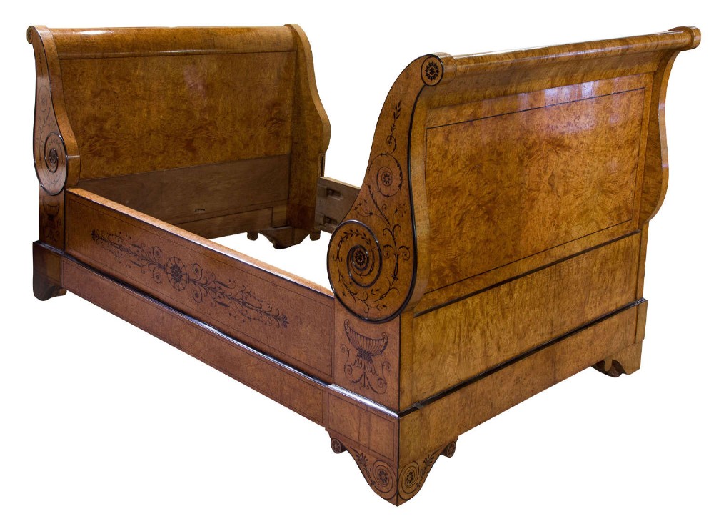 Charles X French Blondewood Sleigh Bed
