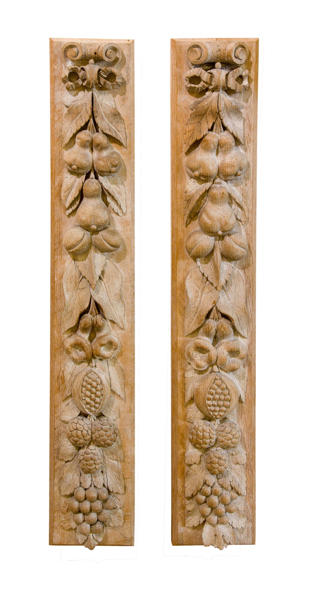 Pair of Carved Oak Trusses of Fruit & Foliage