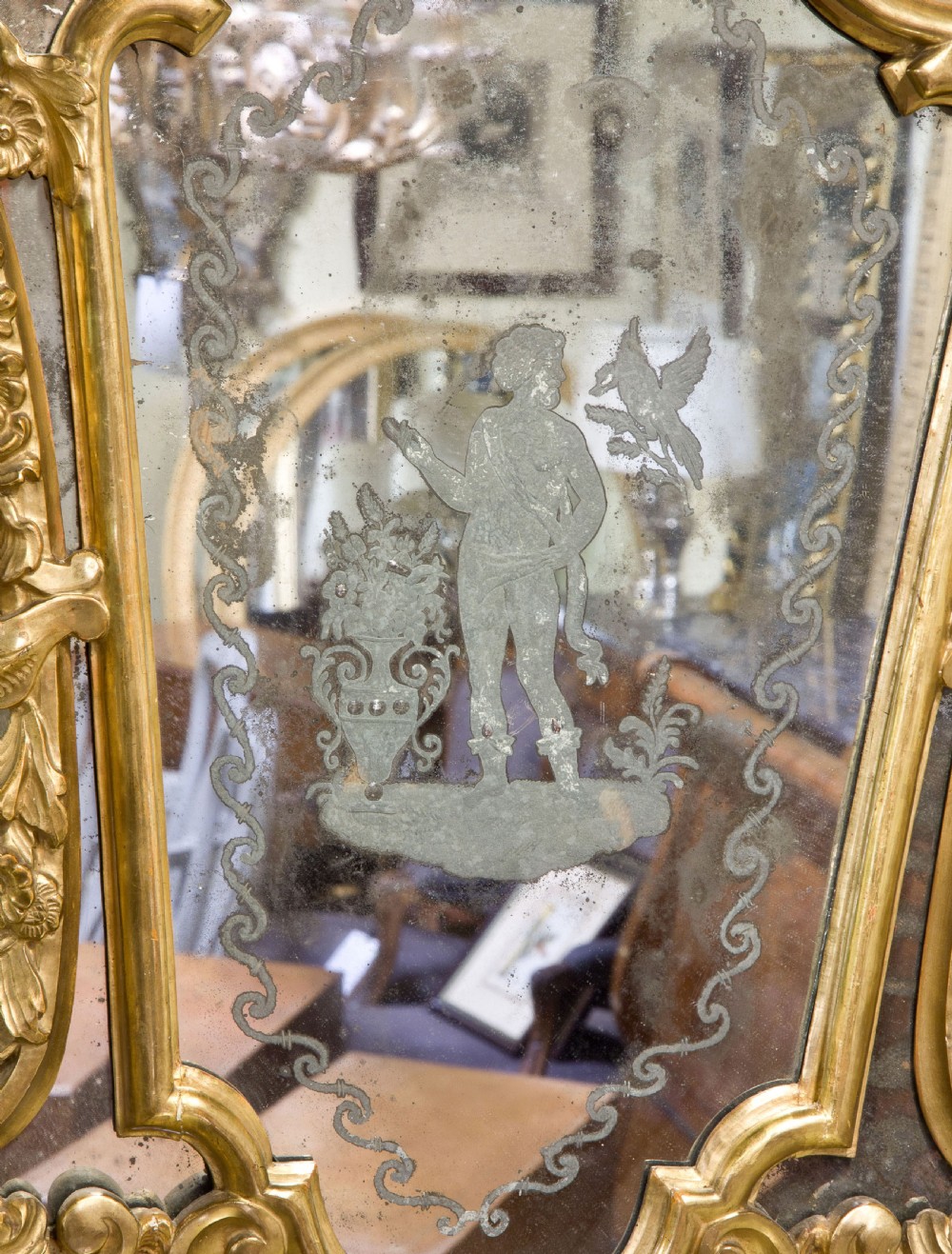 Pair of Italian Gilded Mirrors with Cherub Decoration View VII