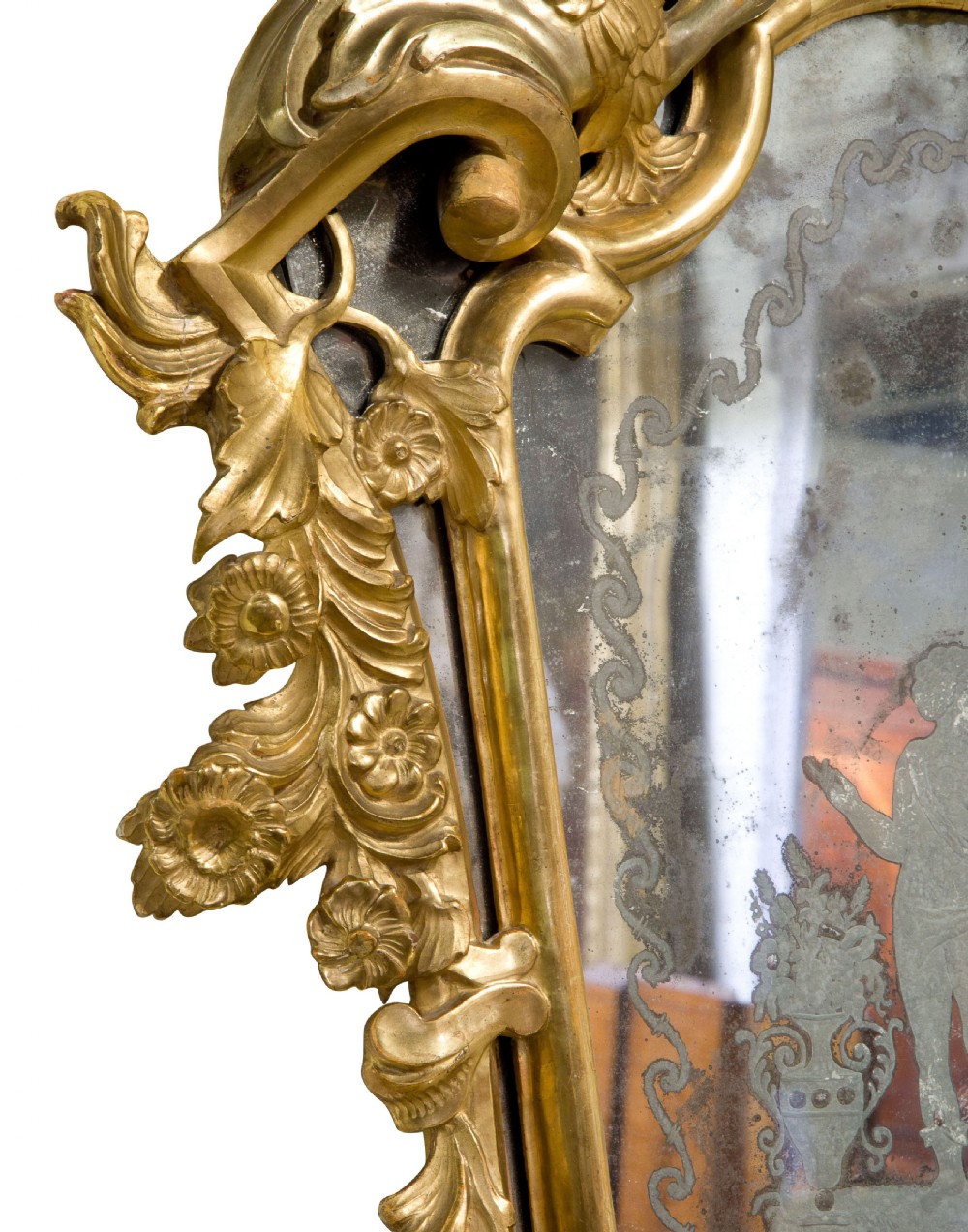 Pair of Italian Gilded Mirrors with Cherub Decoration View X