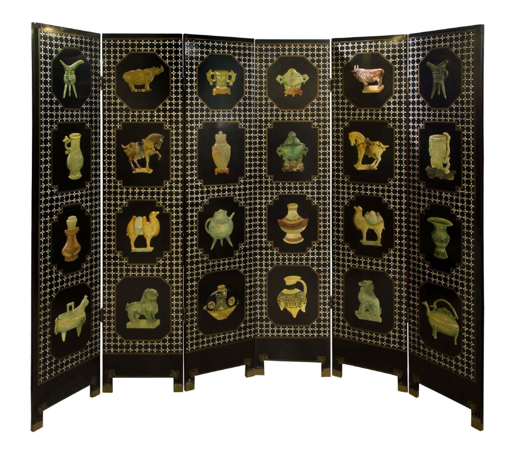 Early 20thc Black Lacquer Screen