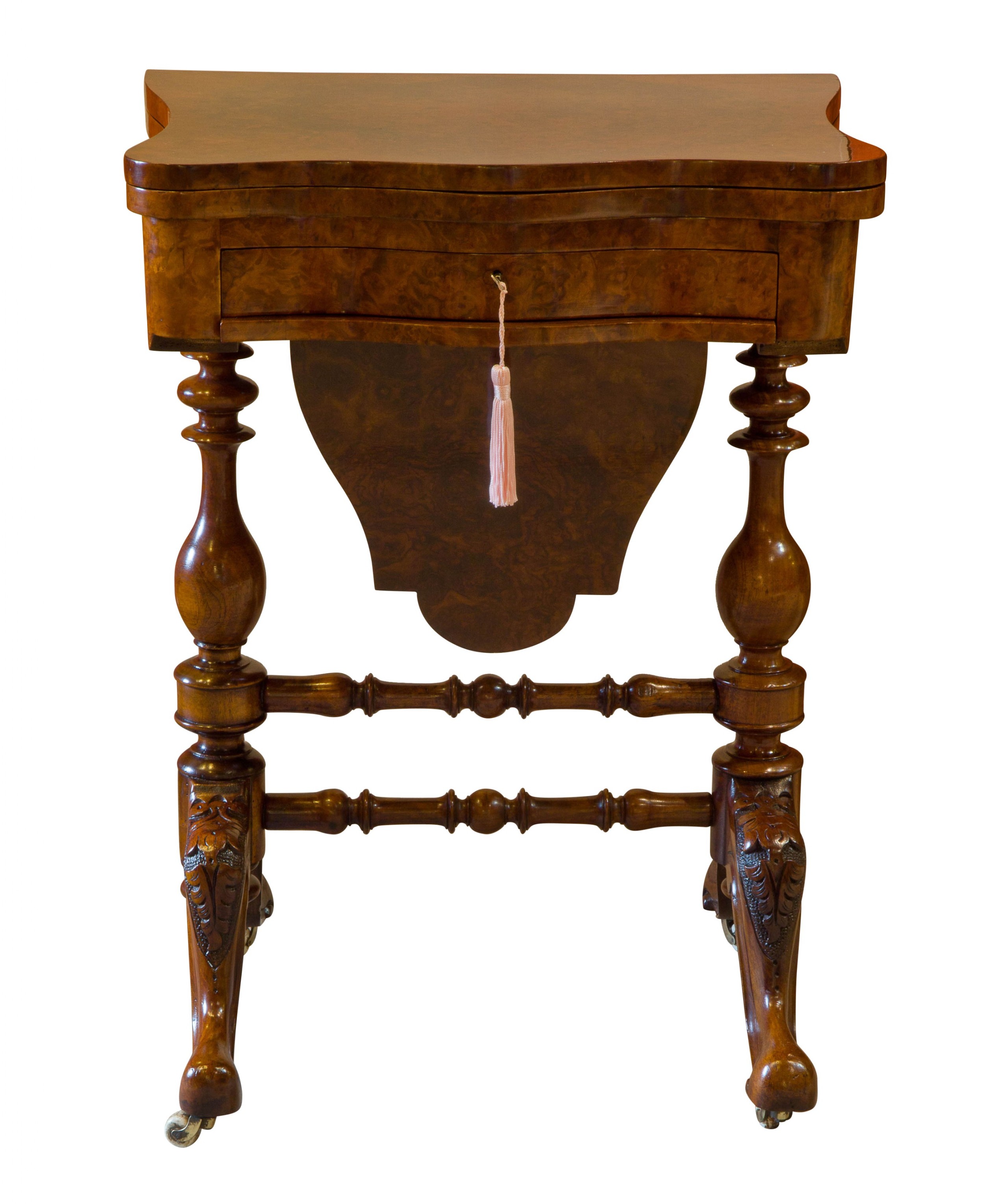 A Victorian Walnut & Burr Walnut Games and Sewing Table