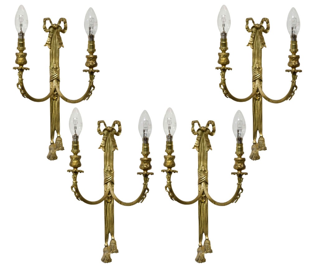 Set of 4 Gilt Metal Two-Branch Wall lights