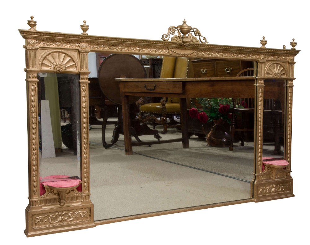 A Large Giltwood & Gesso Over mantle Mirror